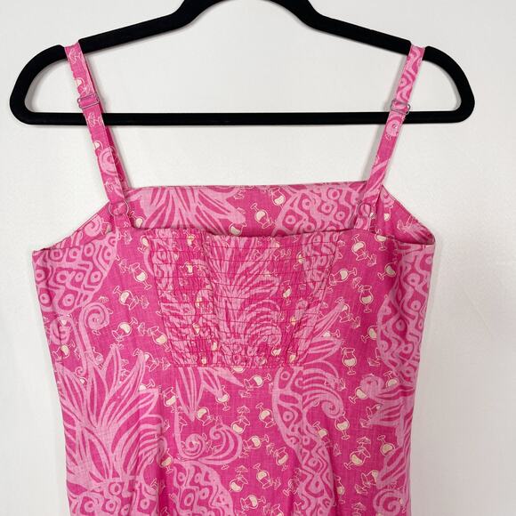 Lilly Pulitzer Size 4 Pink Pineapple Cocktail Linen Cotton Shift Dress Spaghetti - Picture 7 of 13